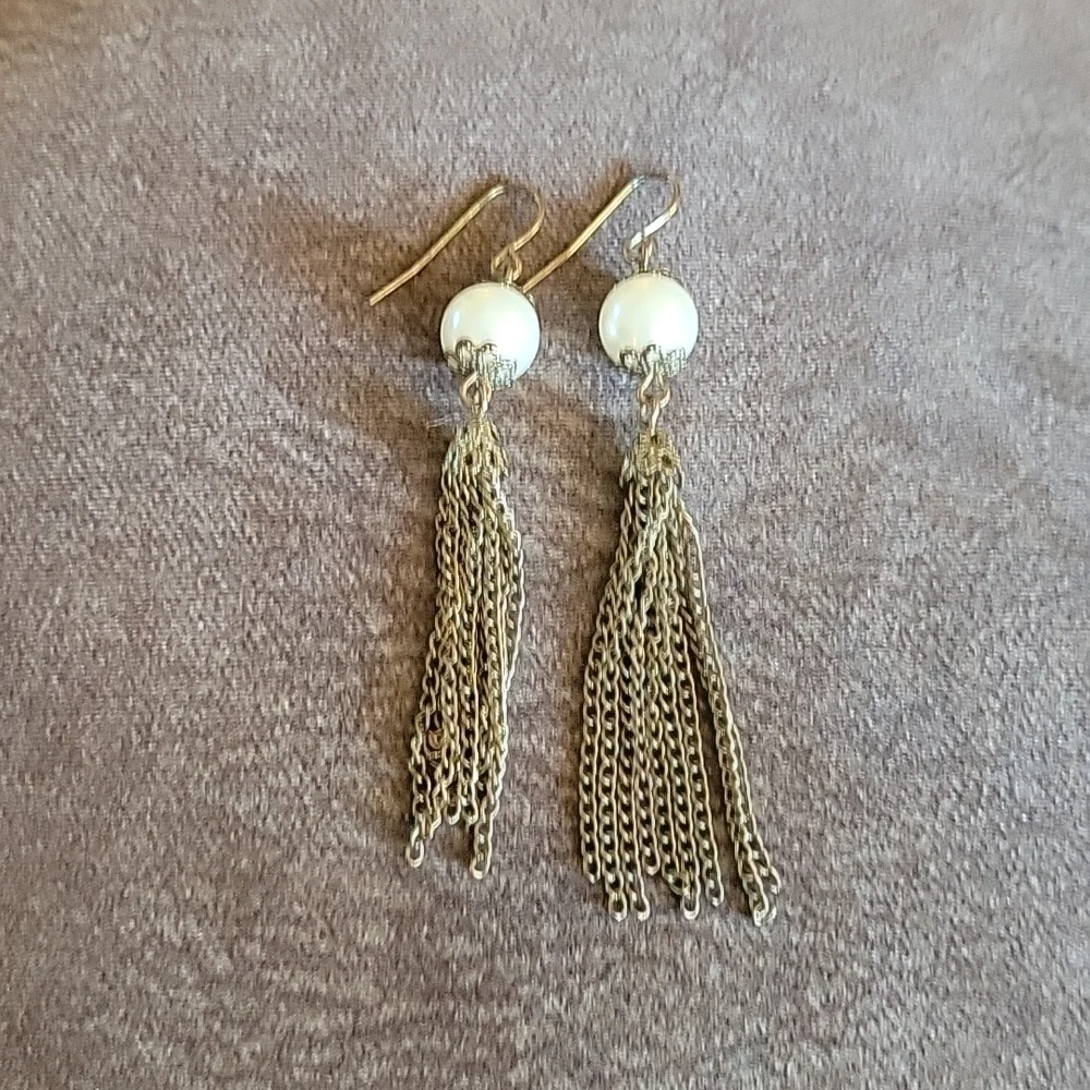 3/$30 VTG 1960s-1970s Goldtone Chain Fringe Tassel Dangle Hook Earrings